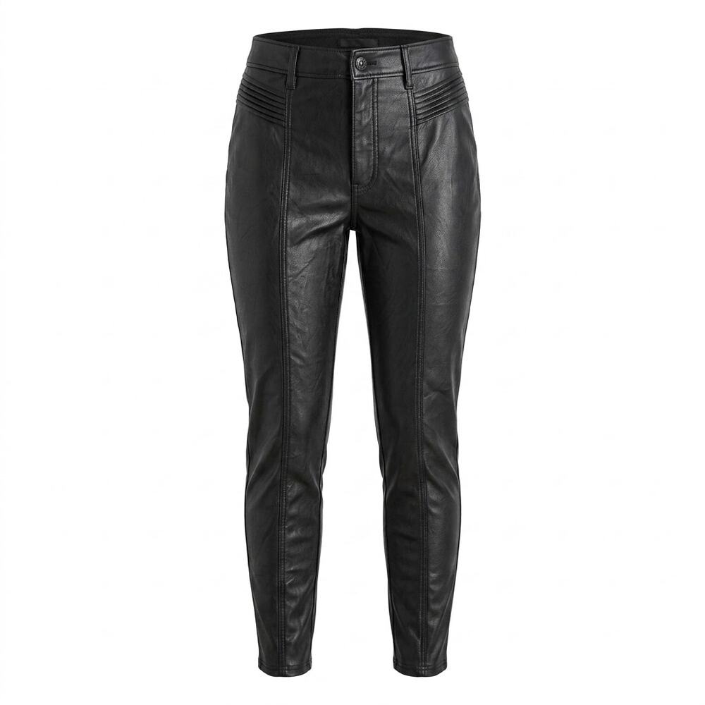 Express Skinny Super High Rise Black Faux Leather Moto Pants Women Size 4
